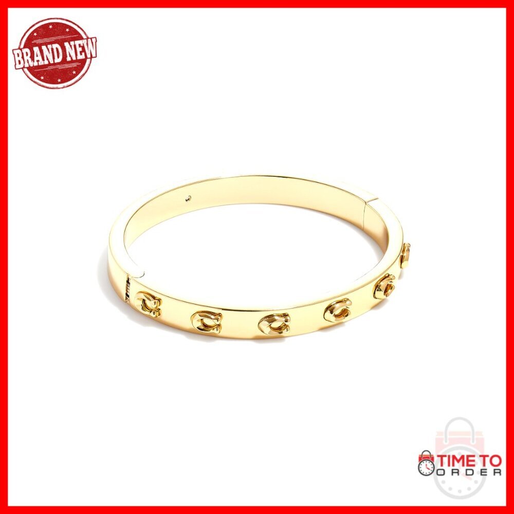 Gold Tone Hinged Bangle Bracelet Elegant Minimal Classic Statement Jewelry